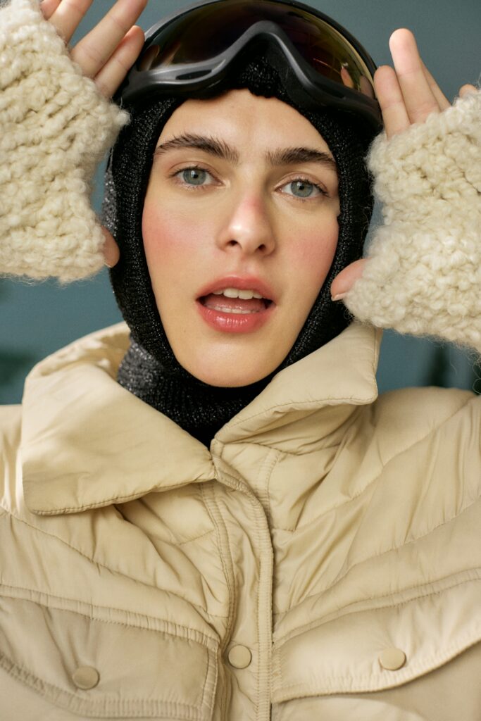 female model in winter tan coat
